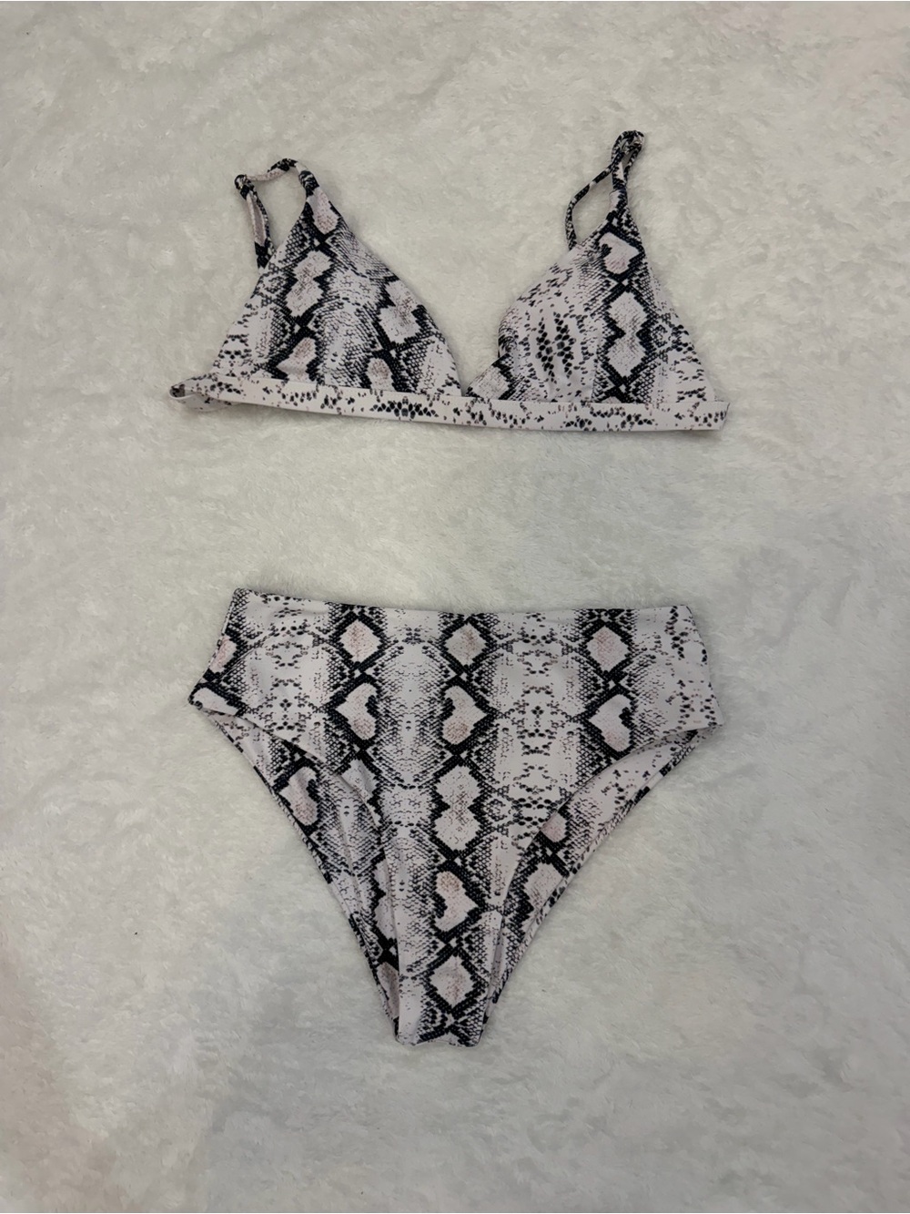 Snake Print High-Waist Bikini Set - Black & White